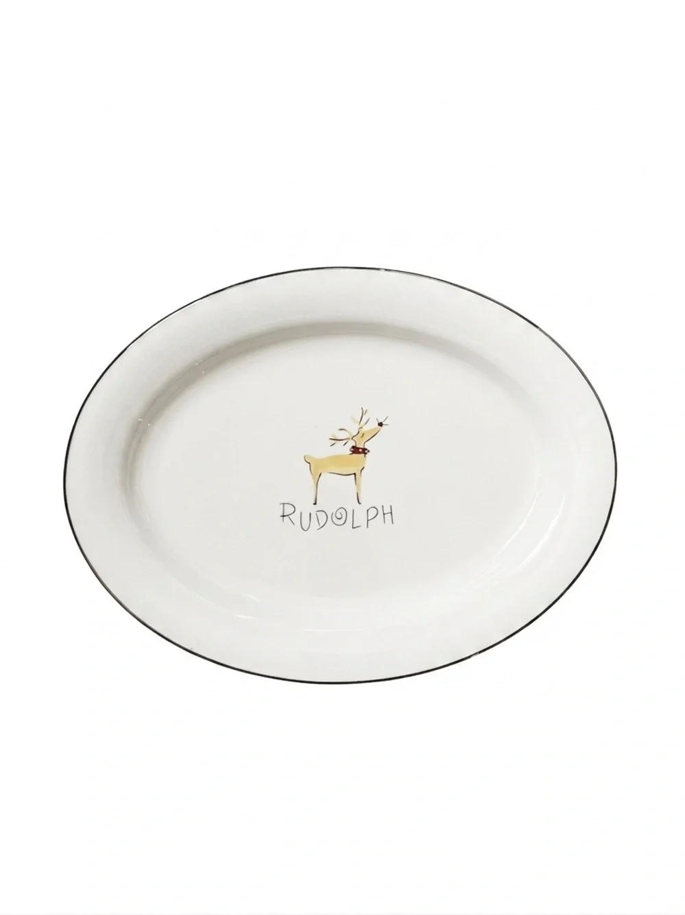 POTTERY BARN RETIRED Rudolph White Holiday Oval Serving Platter Large